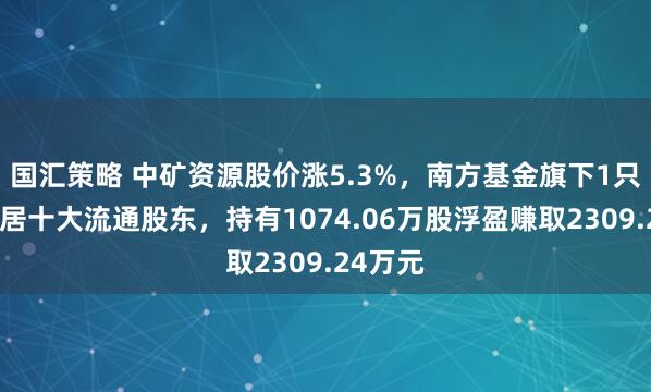 国汇策略 中矿资源股价涨5.3%，南方基金旗下1只基金位居十大流通股东，持有1074.06万股浮盈赚取2309.24万元